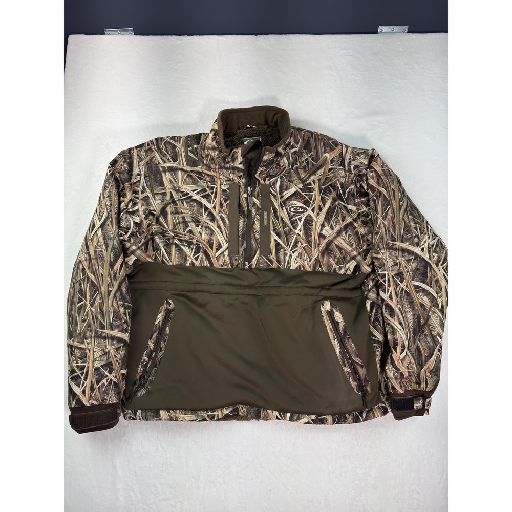 Drake Waterfowl Systems Jacket Mens XL Brown Camo Fleece Lined 1/4 Zip Hunting